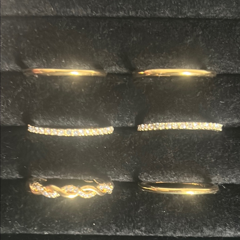 6 Piece J. Crew Gold Tone and Micro Pavé Rhinestone Women's Stacking Ring Set - Picture 3 of 7